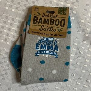 Fab Girl blue and grey personalized Bamboo Socks , with the name Emma.